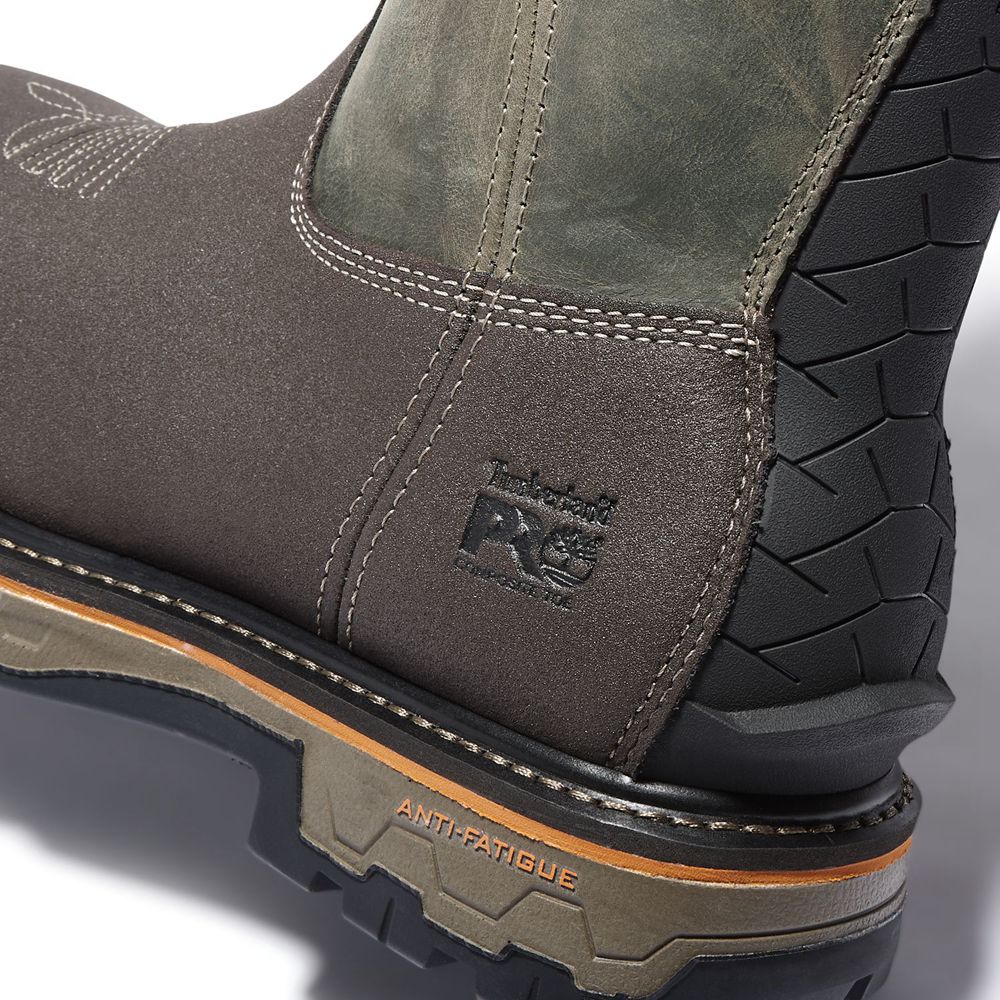 Timberland Pro Μποτακια Ανδρικα Ελιά/Καφε - True Grit Waterproof Composite-Toe Pull-On - Greece 2104